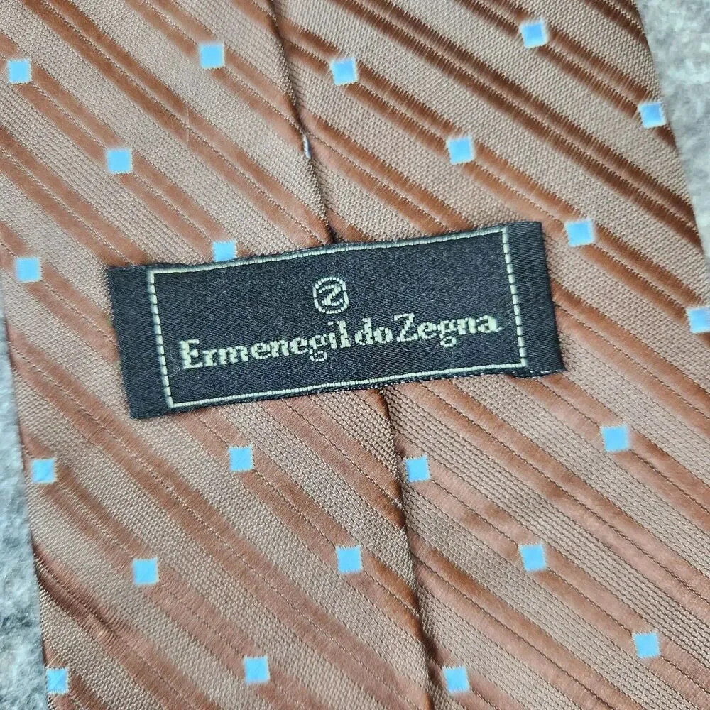 Ermenegildo Zegna‎ Tie Brown Striped Diamonds Silk Italy Necktie